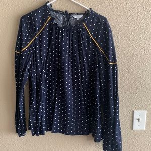 Crown & Ivy Navy Blue/White Polka Dot with Mustard Accent XL